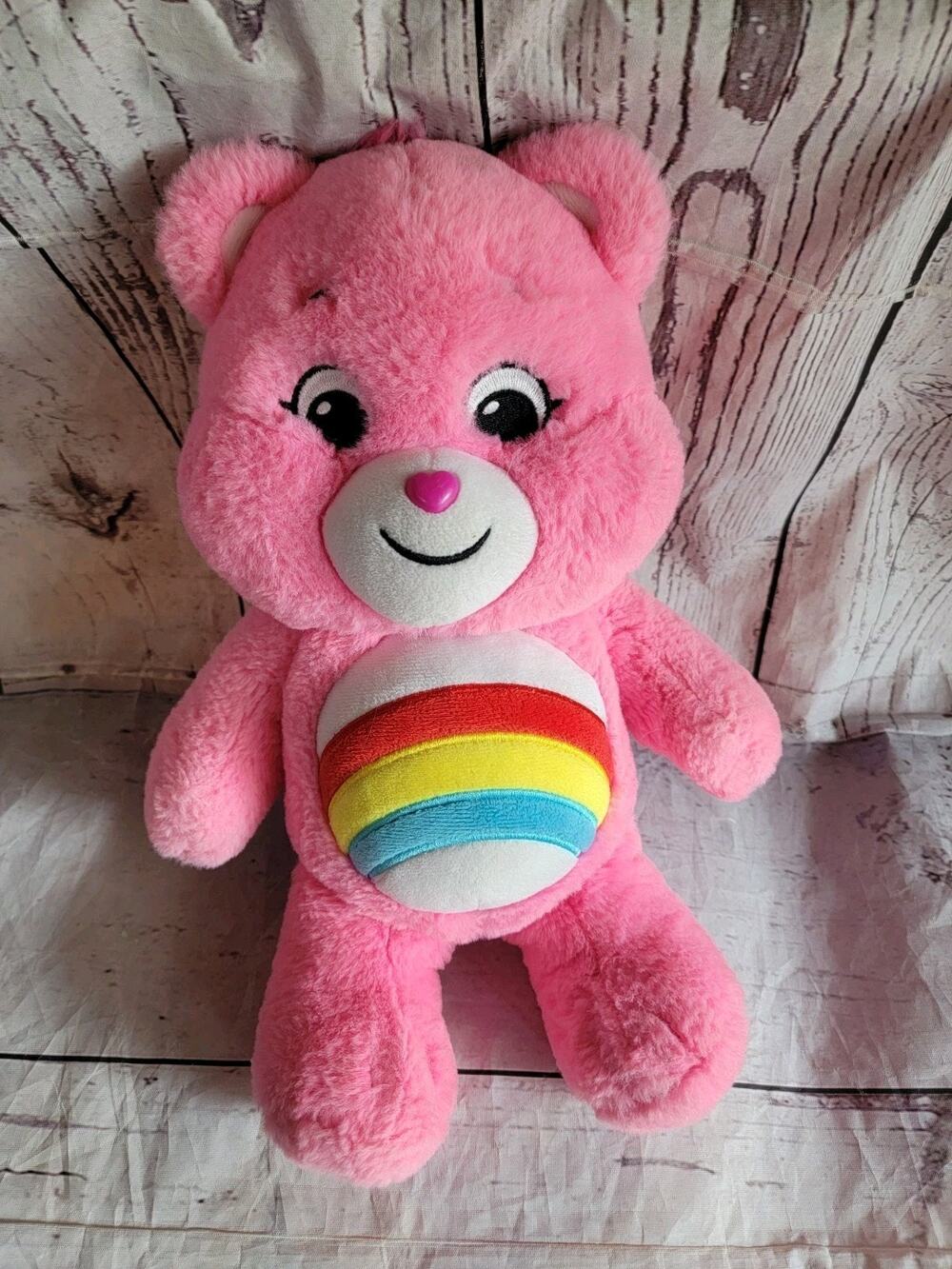 Care Bears Cheer Bear Plush Basic Fun Stuffed Animal Pink Rainbow Teddy 14" READ
